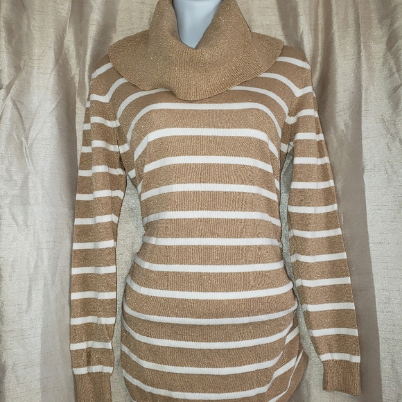 NWOT Michael Kors gold tan striped metallic cowl neck sweater Womens Med… - Picture 5 of 8